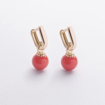 Серьги с кораллом (желтое золото) с08548 Онікс
