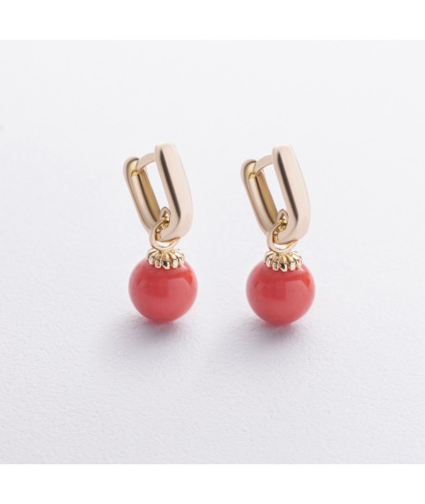 Сережки з коралом (жовте золото) с08548 Онікс