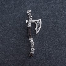 Срібний кулон "Секіра Перуна" з ебеном 1124 Онікс