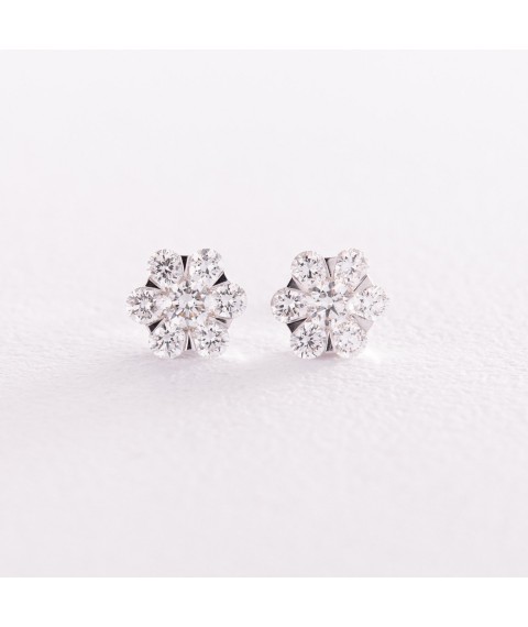 Gold earrings - studs "Flowers" with diamonds sb0413cha Onyx