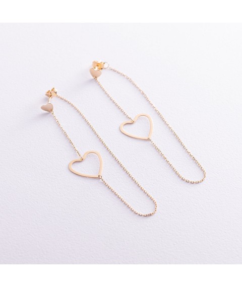 Gold earrings - studs on a chain "Hearts" s05955 Onyx