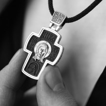 Мужской православный крест "Спас Нерукотворный. Архангел Михаил" из эбенового дерева и серебра 1052 Онікс