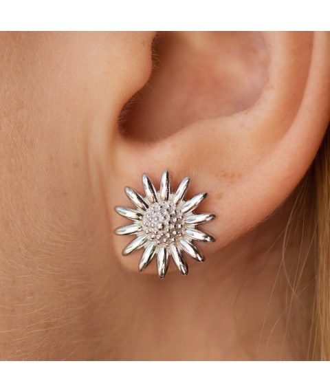 Earrings - studs "Sunflowers" in white gold s08672 Onyx