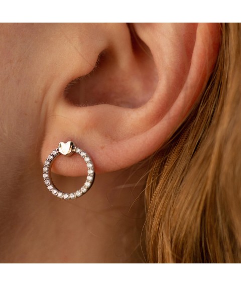 Earrings - studs "Hearts" with cubic zirconia (white gold) s08475 Onyx