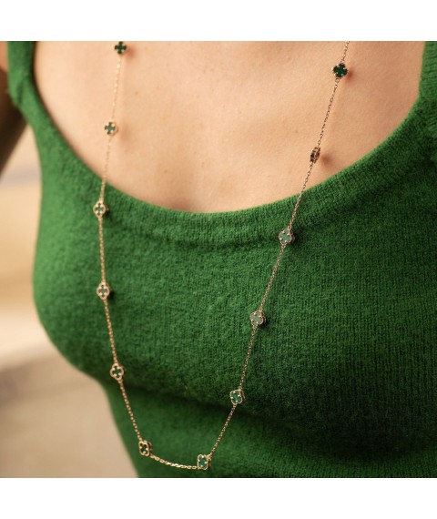 Necklace "Clover" with malachite mini (red gold) count02424 Onix 100