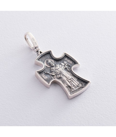 Срібний православний хрест "Розп'яття Христове. Святитель Миколай" 132491 Онікс