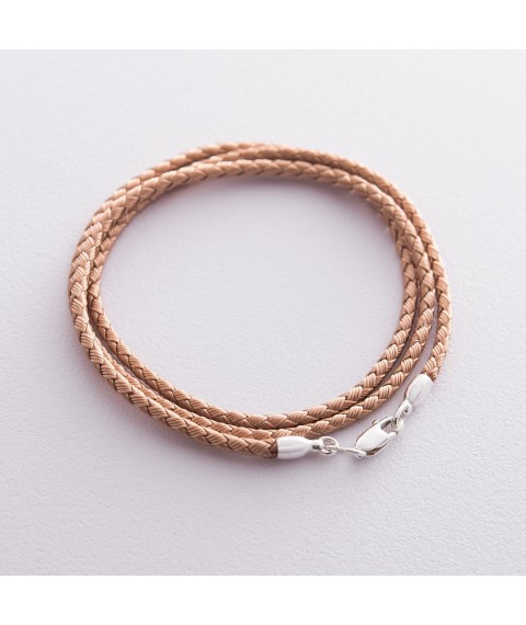 Silk beige lace with a smooth silver clasp (2.5 mm) 18414 Onyx 50