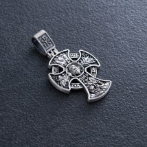Срібний православний хрест "Господь Вседержитель. Ікона Божої Матері" кд-17 Онікс