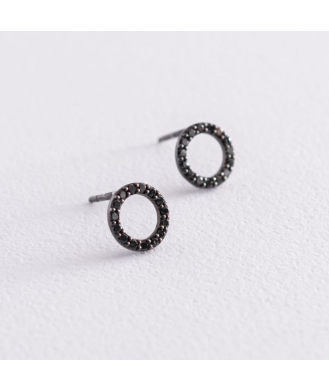 Золоті сережки - пусети "Кругообіг" (чорні діаманти) 0.8 см сб0356di Онікс
