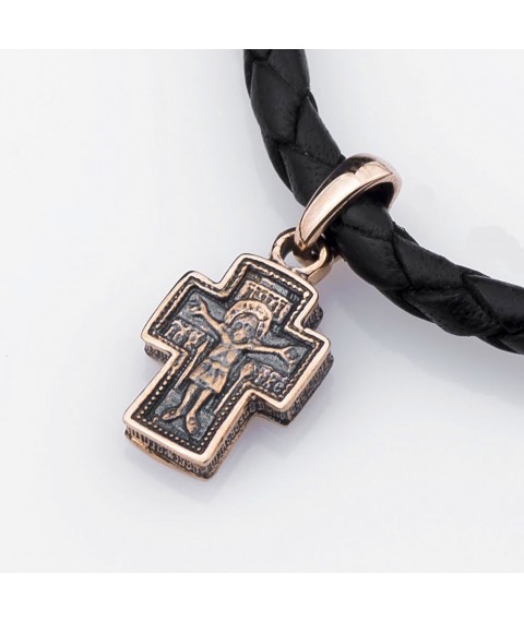 Golden cross "Crucifixion of Christ. Kazan Icon of the Mother of God" p02663 Onyx