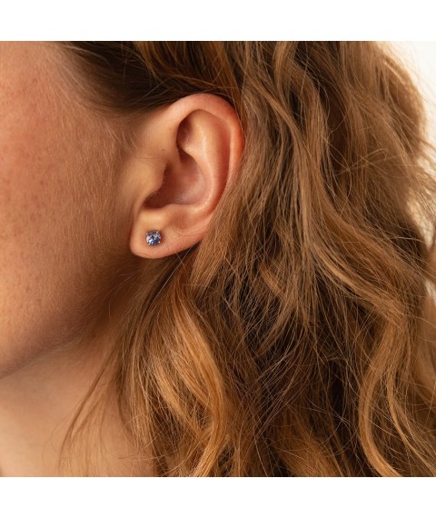 Gold earrings - studs with tanzanites sb0419gl Onyx