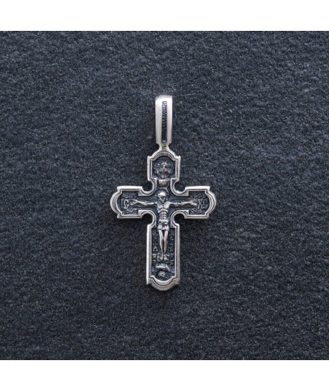 Православный серебряный крест "Распятие Христово. Икона Божией Матери" 133240 Онікс