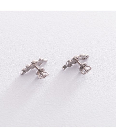 Silver earrings - studs "Feathers" (cubic zirconia) 123000 Onyx