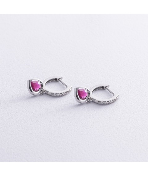 Gold earrings "Hearts" (diamonds, rubies) sb0496gl Onyx