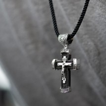 Срібний хрест "Розп'яття. Спаси і Збережи" з ебеновим деревом mini 1075 Онікс