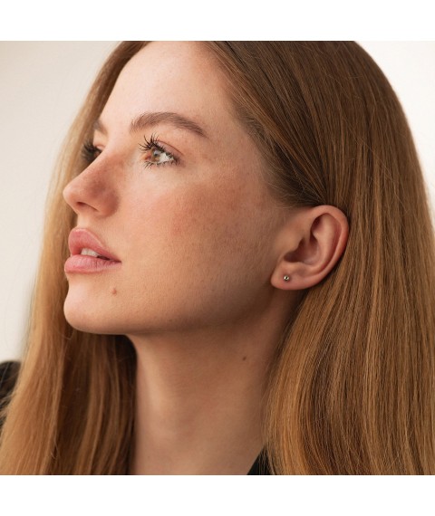 Gold single earring "Ball" s08791 Onyx