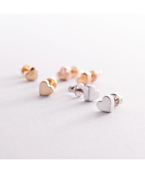 Earrings - studs "Hearts" in yellow gold s08345 Onyx