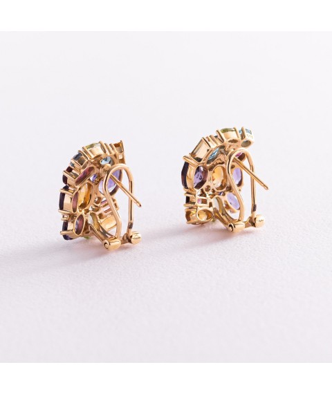 Gold earrings (diamonds, amethyst, peridot, blue topaz) E23592C Onyx
