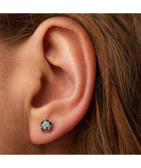 Gold stud earrings (topaz "London Blue") sb0118gl Onyx