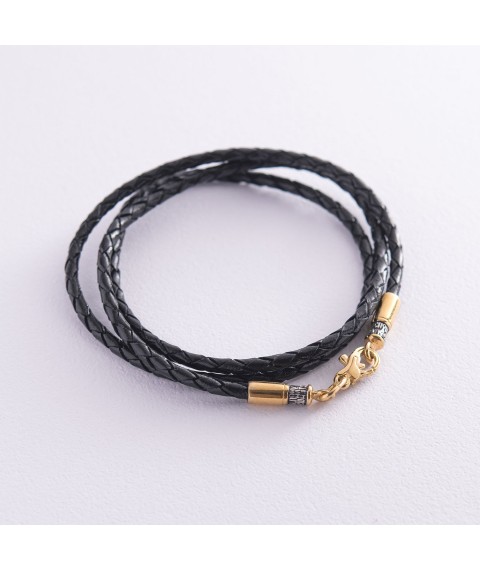 Leather cord with silver insert (blackened, gilded) 18741 Onyx 45
