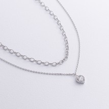Двойное серебряное колье "Сердечко" (фианиты) 908-01589 Онікс  38
