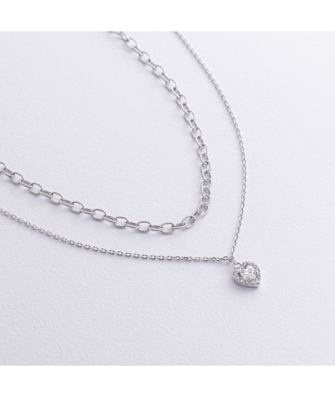 Двойное серебряное колье "Сердечко" (фианиты) 908-01589 Онікс  38