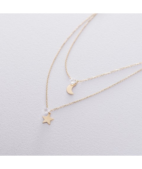 Double gold necklace "Moon and Star" with cubic zirconia col01540 Onyx
