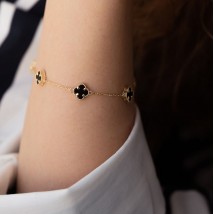 Bracelet "Clover" with onyx (yellow gold) b05244 Onyx 20