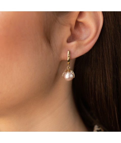 Earrings in yellow gold (cult. fresh pearls) s08590 Onyx