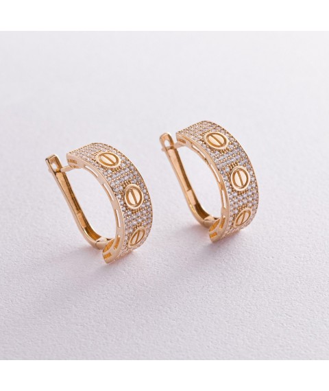 Gold earrings "Love" with cubic zirconia s04932 Onyx