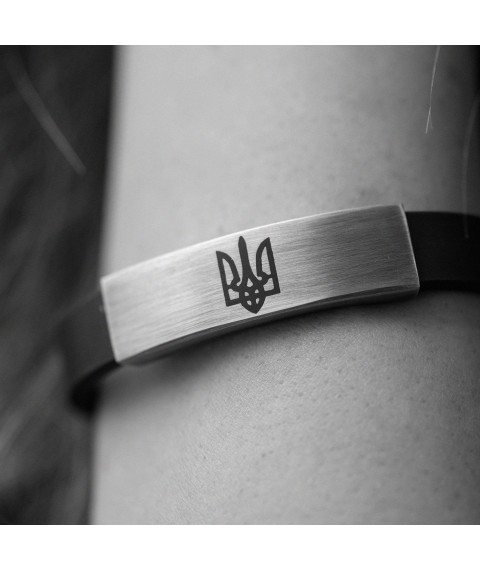 Rubber bracelet "Coat of Arms of Ukraine - Trident" with silver inserts 1203 Onix 18