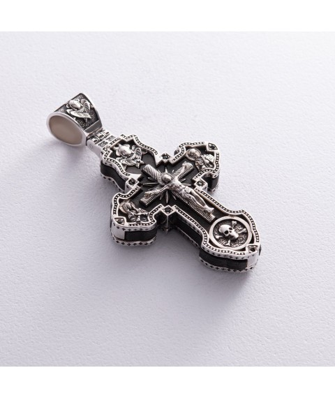 Men's Orthodox cross "Crucifixion. Save and Preserve" made of ebony and silver 624 Onyx