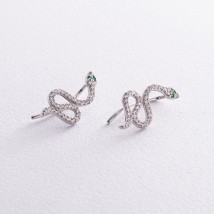 Сережки - клаймбери "Змії" у сріблі (фіаніти) 109410 Онікс