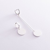 Silver earrings without stones "Asymmetry" 122236 Onyx