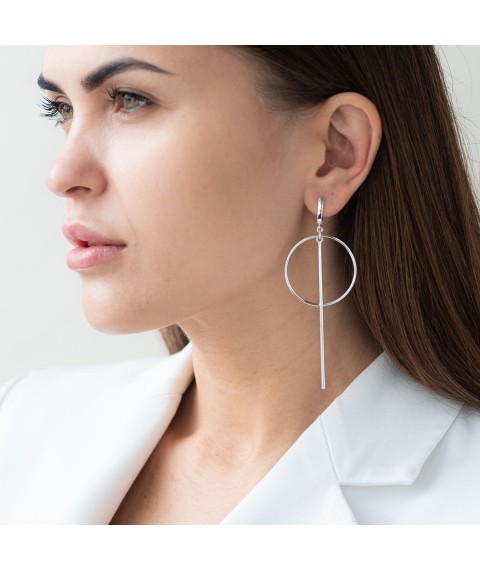 Silver earrings "Geometry" 122876 Onyx
