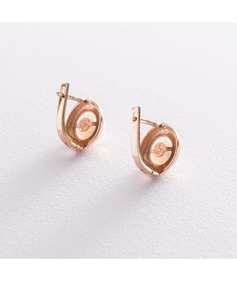 Gold earrings (pearls, cubic zirconia) s06848 Onyx