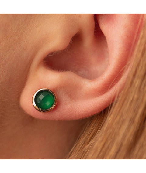 Gold stud earrings with green onyx s05194 Onyx