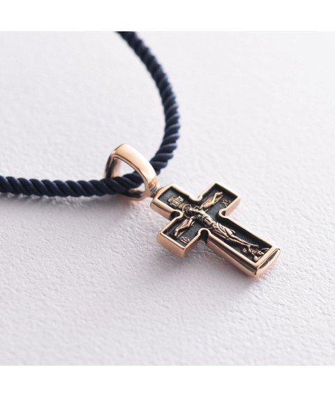 Golden Orthodox cross "Crucifixion. Prayer "Lord, have mercy" p02214 Onyx