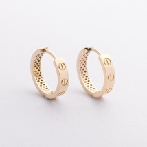 Серьги - кольца "Love" в желтом золоте с09346 Онікс