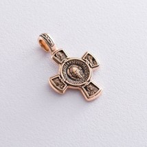 Золотой православный крест с чернением "Спас. Касперовская икона Божией Матери" п02649 Онікс