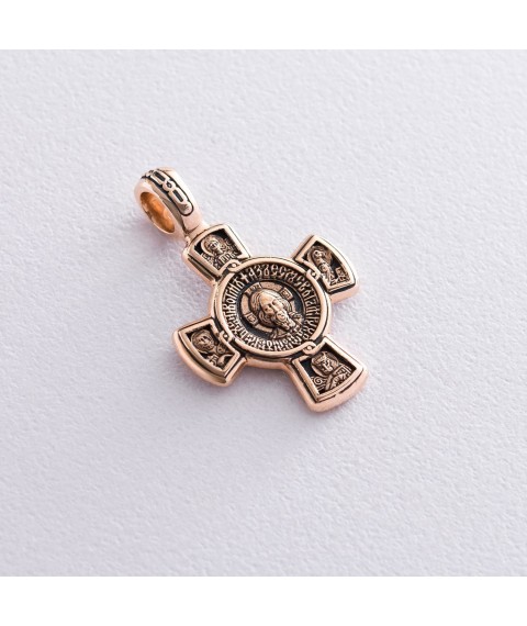 Золотий православний хрест з чорнінням "Спас. Касперовська ікона Божої Матері" п02649 Онікс