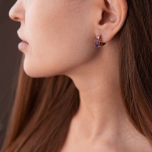 Gold earrings (amethyst, cubic zirconia) s04694 Onyx