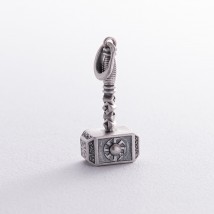 Silver pendant "Hammer with Kolovrat and runes" 133228 Onyx