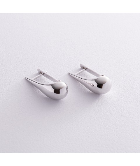 Earrings "Small drops" in white gold (2.6 cm) s08228 Onyx