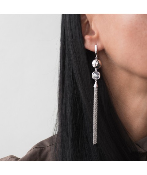 Dangling earrings made of white gold with cubic zirconia s06448 Onyx