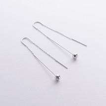 Earrings "Balls" in white gold on a chain s08823 Onyx
