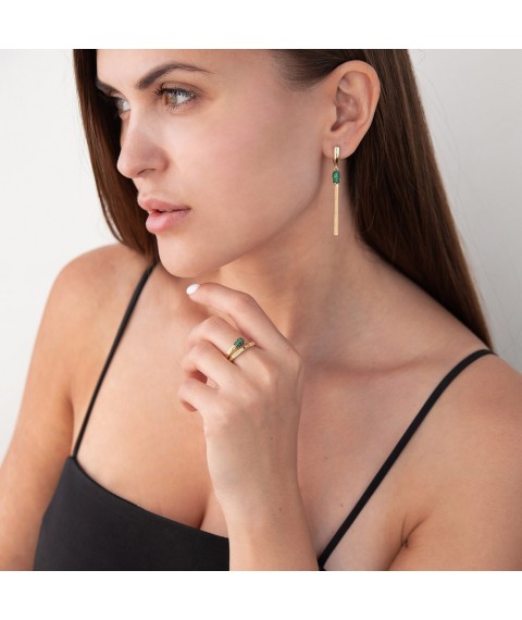 Gold earrings "Matches" (green cubic zirconia) s07599 Onyx