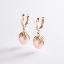 Gold earrings (cult. fresh pearls) s07364 Onyx
