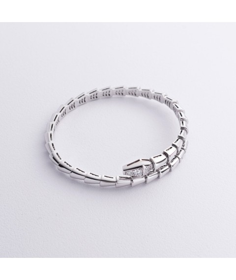 Hard bracelet "Snake" in white gold (cubic zirconia) b05433 Onyx