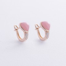 Золотые серьги "Сердечки" (розовый опал, бриллианты) сб0526sc Онікс